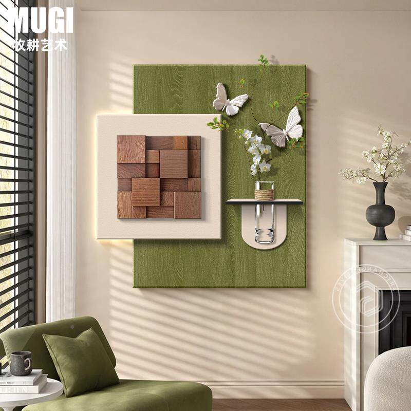 中古风入户关M6535培装饰画蝴蝶水绿植立体造景玄走廊道客厅过墙