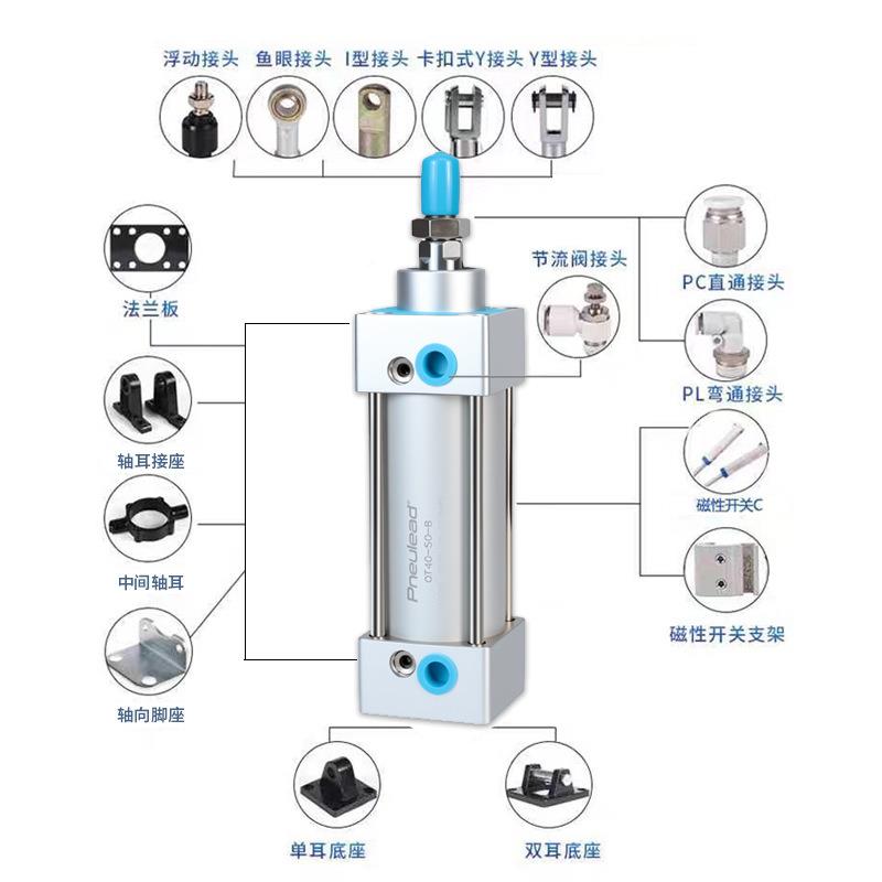 Pneulead纽缸立得T系列汽缸拉杆C型气缸径32-20可调行5程255双作