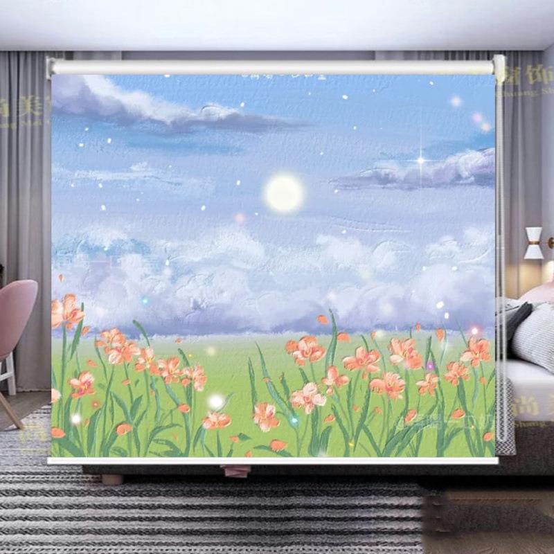 卧室客小清新窗油画帘卫生间无品牌/窗厅遮挡帘厨房遮阳防晒卷帘