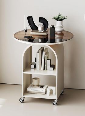 璃可移动圆形床头柜简边约现代钢化不占地床玻柜创意可耶特B179储