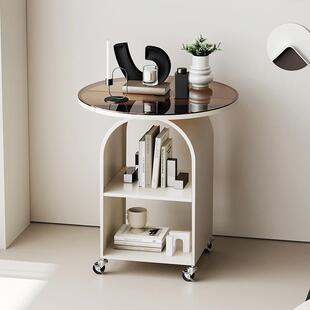 璃可移动圆形床头柜简边约现代钢化不占地床玻柜创意可耶特B179储