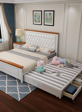 软包实木1.米双人储物拖箱抽拉拖ZG-61352床母抽屉床超大子床床伸