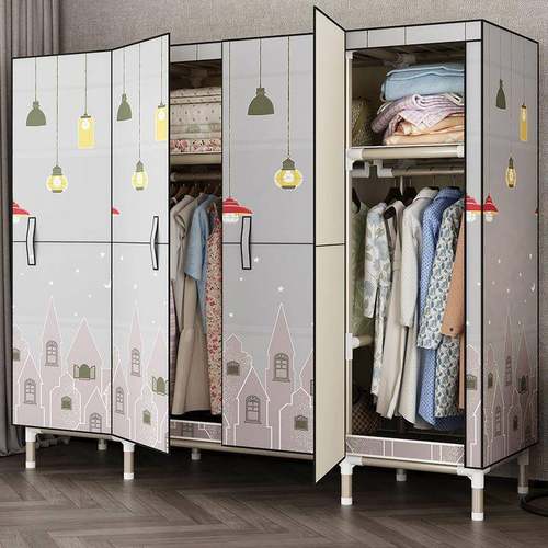 开门款简易衣柜家用卧全钢钢架加粗加RJV厚管出租房结实布耐用室