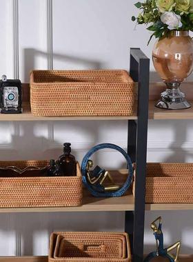 藤编收纳筐篮子桌面实手茶工物几编杂织篮木美式长方s6s5DAcp形筐