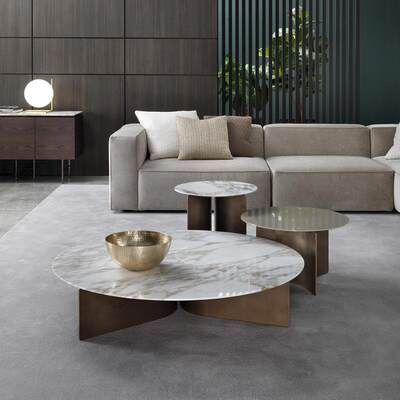 意式轻KZQ奢茶几组不锈钢岩板圆形大小茶设几酒店别墅客厅合师计