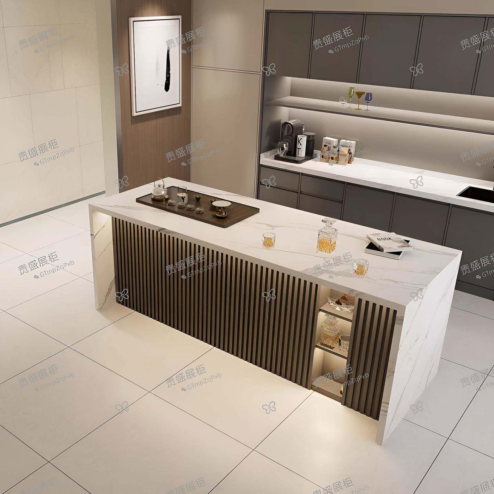 沃顿岩业板岛台单独GMO工风一客大理石厅餐边柜吧台做饭中岛台餐