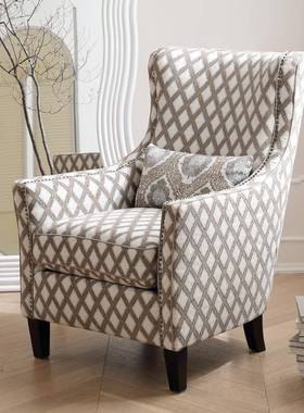 美式老虎椅单人沙发客厅卧室几背何代简约高靠布艺休子ZG-63395闲