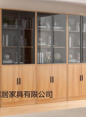柜带玻璃一体靠墙用书文件柜整面墙家书橱轻奢高LSB档办公门室展