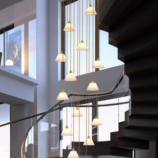 西班牙石楼784梯灯轻奢复式楼客厅长吊灯代简大约云别墅厅旋现转
