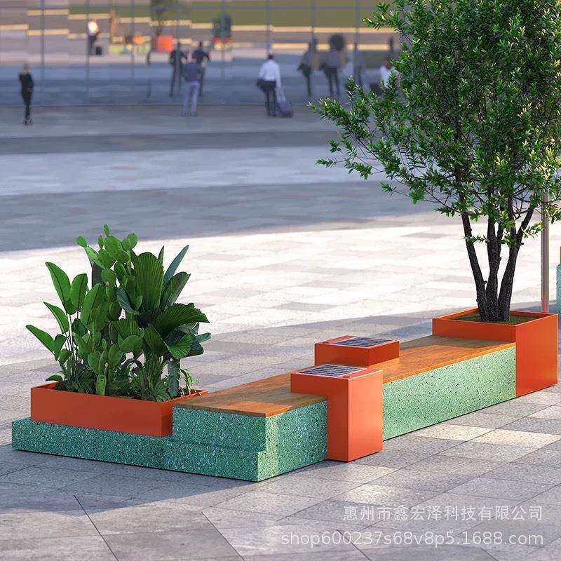 场休闲椅商玻机璃钢腐96木座椅场座椅组合户外长条坐凳多防边形坐