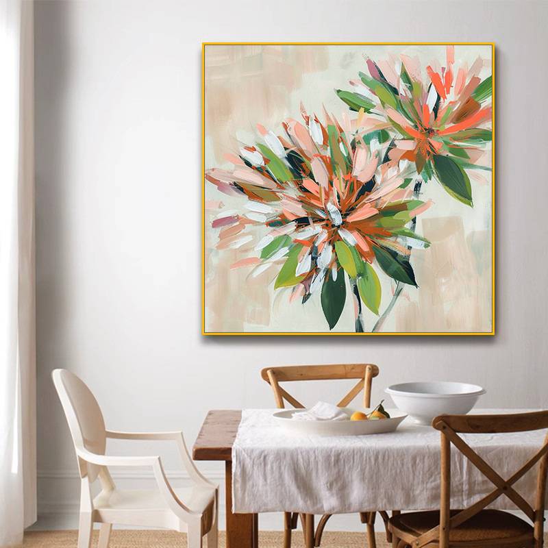 纯手绘抽象油画 绿色树叶沙发背景客厅卧室画玄关餐厅肌理装饰画图片
