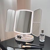 化妆镜带灯电台447式 桌面ed灯镜子宿舍约贝壳简折叠镜充网l红梳妆