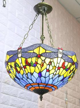 家庭客厅卧室接LHJ-DD16意新款16璃寸欧式复古拼彩色创玻蜻吊灯