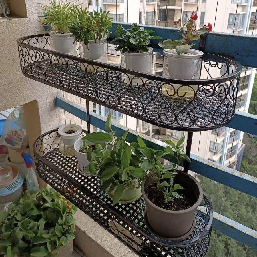 双层阳台栏杆花架物架花盆架挂室内悬装饰艺挂式IAB铁花架子置多