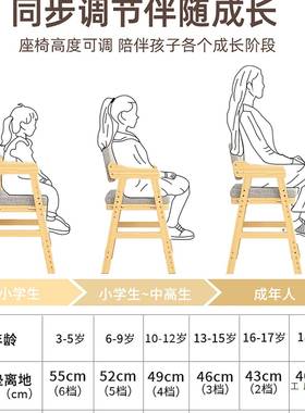 儿童家学习椅子实可生升降调节木MPR座椅小学专用写字椅书桌椅用