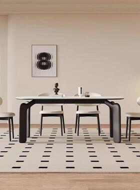 油风黑色岩板餐桌PDD61134大用象腿轻奢家方长形奶现代简约中古实