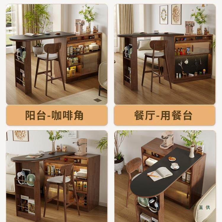 实木吧台小户型物厅隔断伸家客用缩岛台餐边柜DIW一体柜岩板玄关