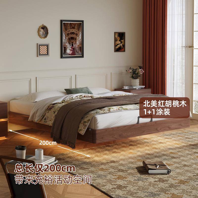 靠胡桃JMYG-18木无床悬浮床主卧头榉木排骨床全实木省空间榻架榻