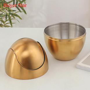 跨境新你款 桌面迷办公室 304不锈钢垃圾桶小型彩色A249蛋形摇盖式