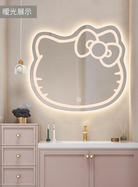 卡通镜猫咪智d能浴室镜子le带灯壁挂网红异形梳镜化妆989妆桌补光