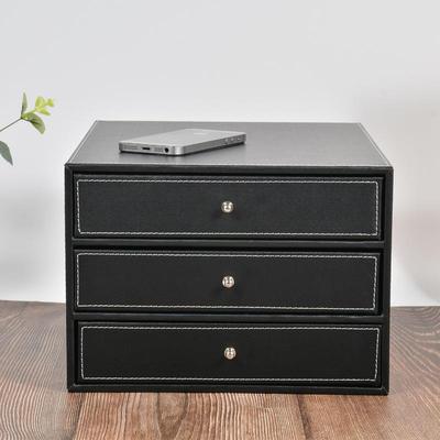 皮革办公柜无品牌/收件纳文商务组织者整理柜书房票据桌面小三抽