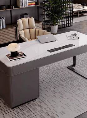 DH12-SZ09#桌书意式极简X马鞍皮书桌家S用书房岩板电脑桌轻奢现代