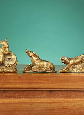 35铜十二生肖兔件羊龙蛇摆马猴鸡狗猪鼠牛虎小生肖桌面摆件