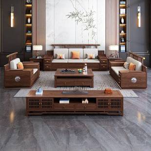 式 6008 别物墅现冬夏 乌金木实木代沙客厅组合高箱储中YF 发新中式