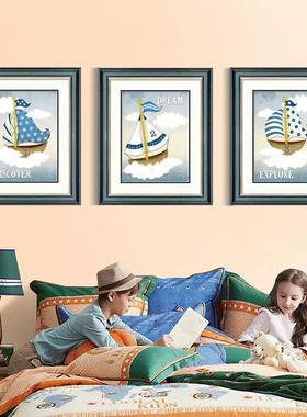 现代简塔约al202210式儿童房男孩卧室床墙壁画灯帆船挂画地中海头