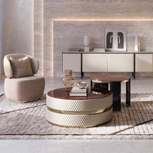 意式钢轻奢合形茶几组现代设计师酒店别墅客厅皮C9162艺圆不锈岩