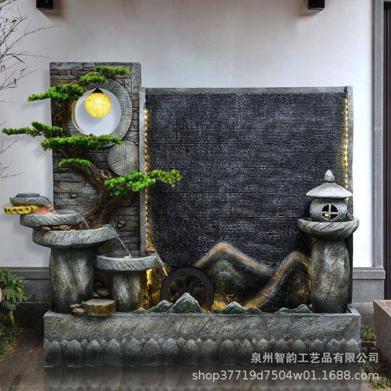 大喷型水幕墙屏风隔断流水摆件泉庭院别墅客厅店假铺山瀑布流KXT
