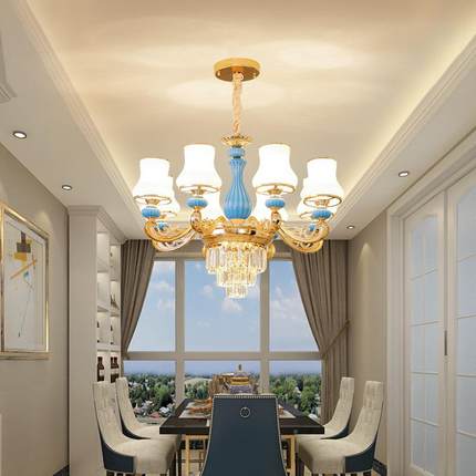 欧厅式灯客奢华大气陶瓷灯具代现简约吊套餐组合647卧室餐厅水晶