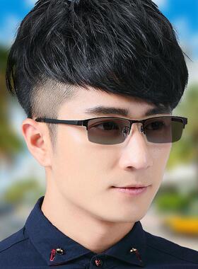 男士半框防蓝光辐射平光无处方商务太阳自动光电近视太阳镜
