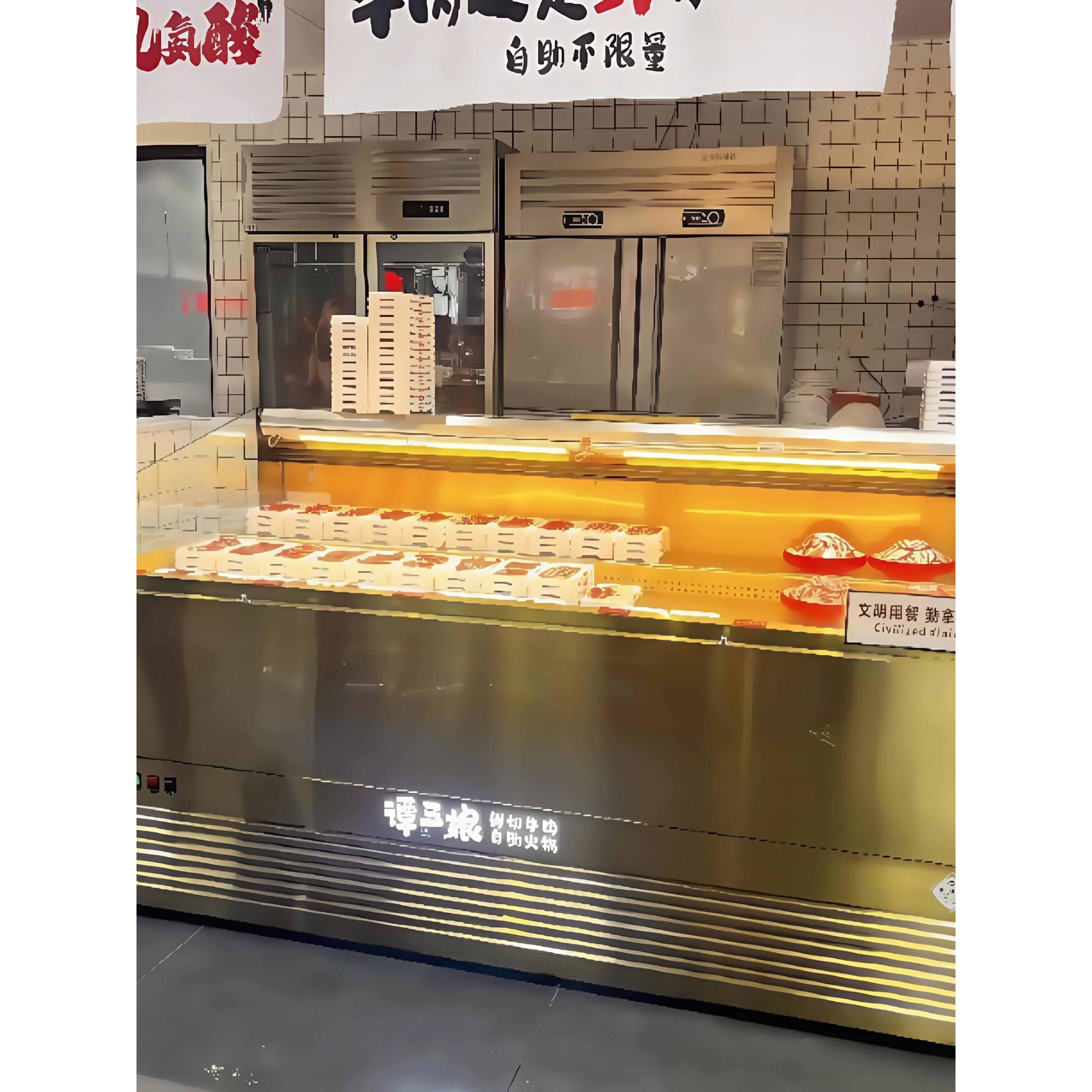 烧烤火锅烤肉风冷阶梯柜自助餐喷雾冰台木纹展示柜明档饭店点菜柜
