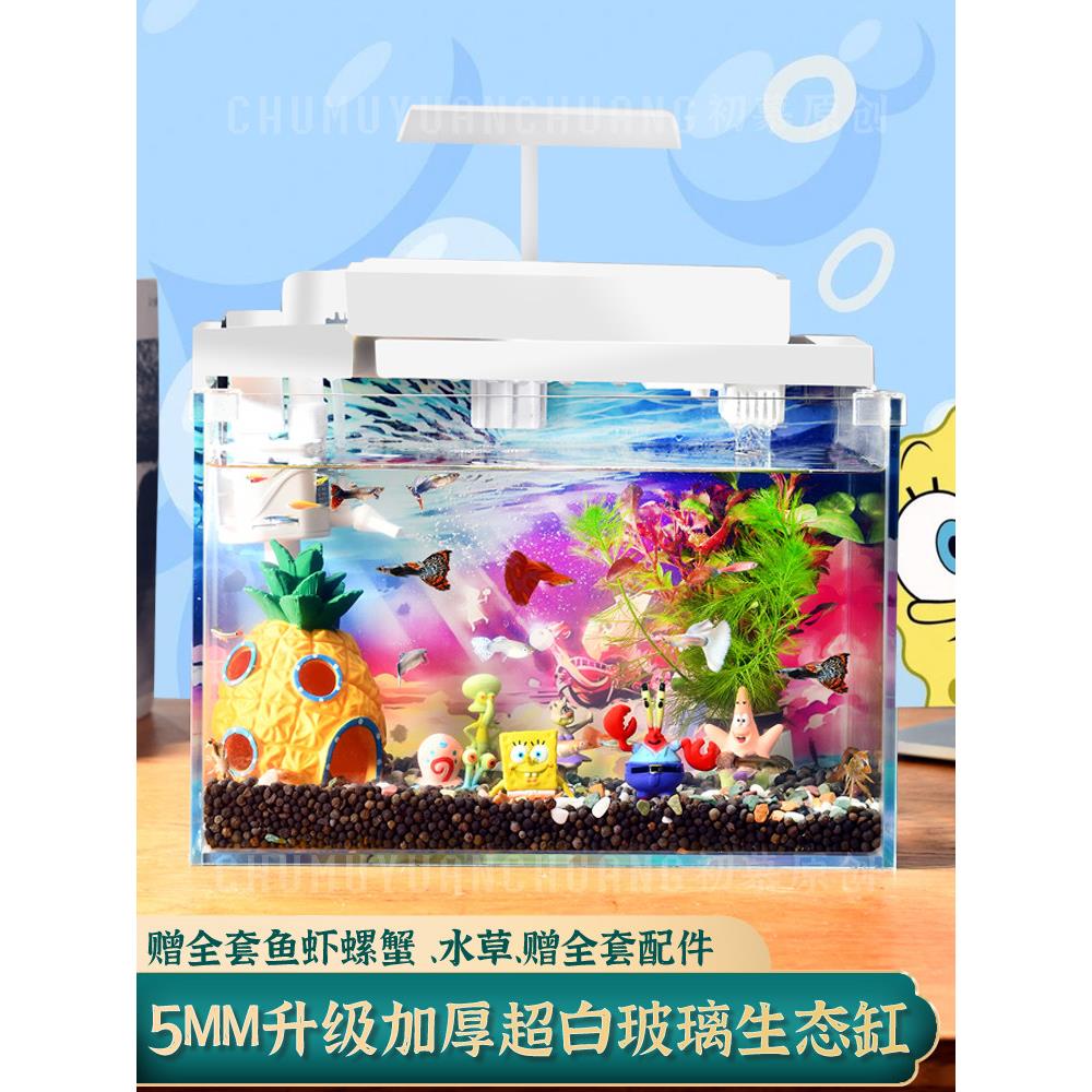 小超白玻璃鱼缸桌面懒人无需换水生态小鱼缸草全套迷你创意微景观