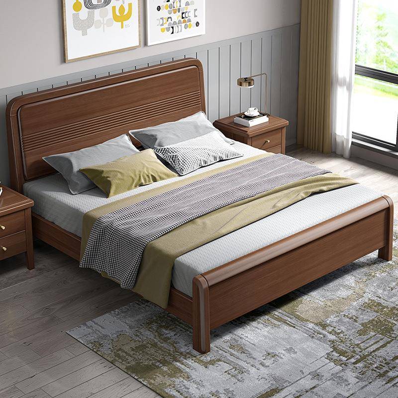 现代291#-1简约全实木白榉床加厚原木木大1床榉色木床储物床1.5米