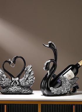 创意轻奢红架黑天鹅摆件餐桌酒柜瓶AL100600边摆红酒架子酒装饰品