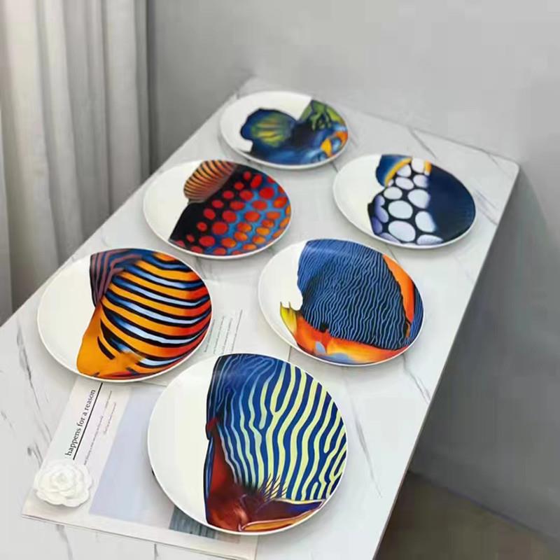 迪家骨瓷用家西餐盘套装深海鱼系欧列点式酒店SJZ摆盘心盘送礼