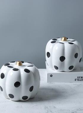 黑白格纹波床点斑点南瓜工艺品摆件玄关酒柜头柜桌面软瓷装LVK陶
