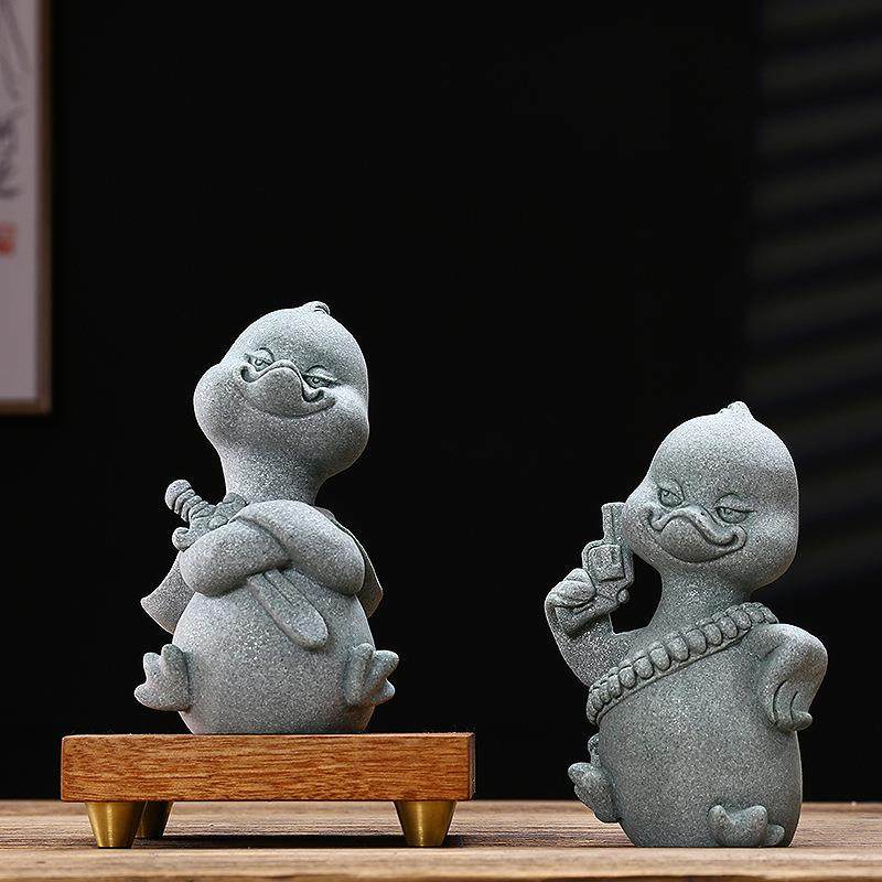 青砂石创意江湖鸭江孤影寒TM692326桌面动物茶宠摆鱼件中式水族造