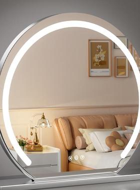 化妆镜带灯ld面台式桌转补光智能触控梳妆镜CWE网e红卧室美妆镜旋