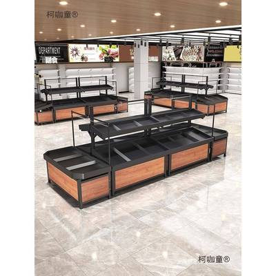 CMM超菜款水果货架中岛升永辉商用蔬展示架市多层平台钢木架降麦
