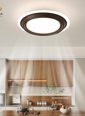 眼新中式胡桃木色护超薄方42495无缝厅形灯全光谱日式原木客吸顶