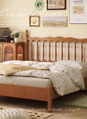 美式温全实木床1.m法式复古双人床樱桃木色8莎床原木风中床古LMF
