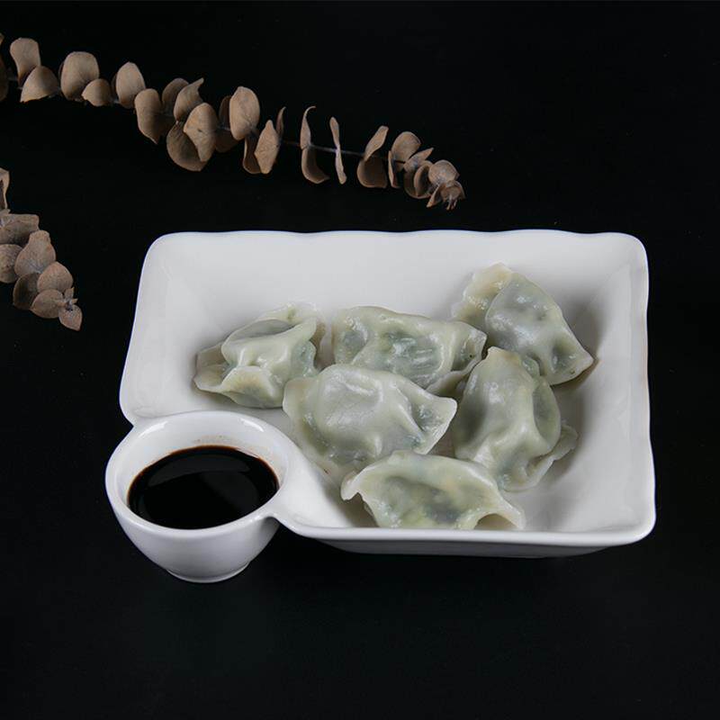 日式饺子盘带醋碟NED陶瓷餐家形用水盘饺盘蘸料分格具盘简约方托