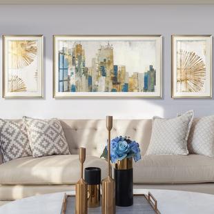 奢简背约美式 饰简美轻餐厅景画摩登 现代客zy262厅沙发背景三联装