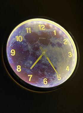 A524电波自动对时客厅挂钟静音夜免钟孔智能声控打光小夜TWT灯时