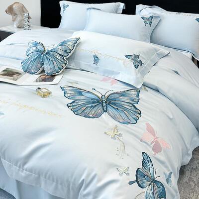 欧高档A类贡缎刺绣四套2件00支长绒床02111棉全棉纯棉被式套床单