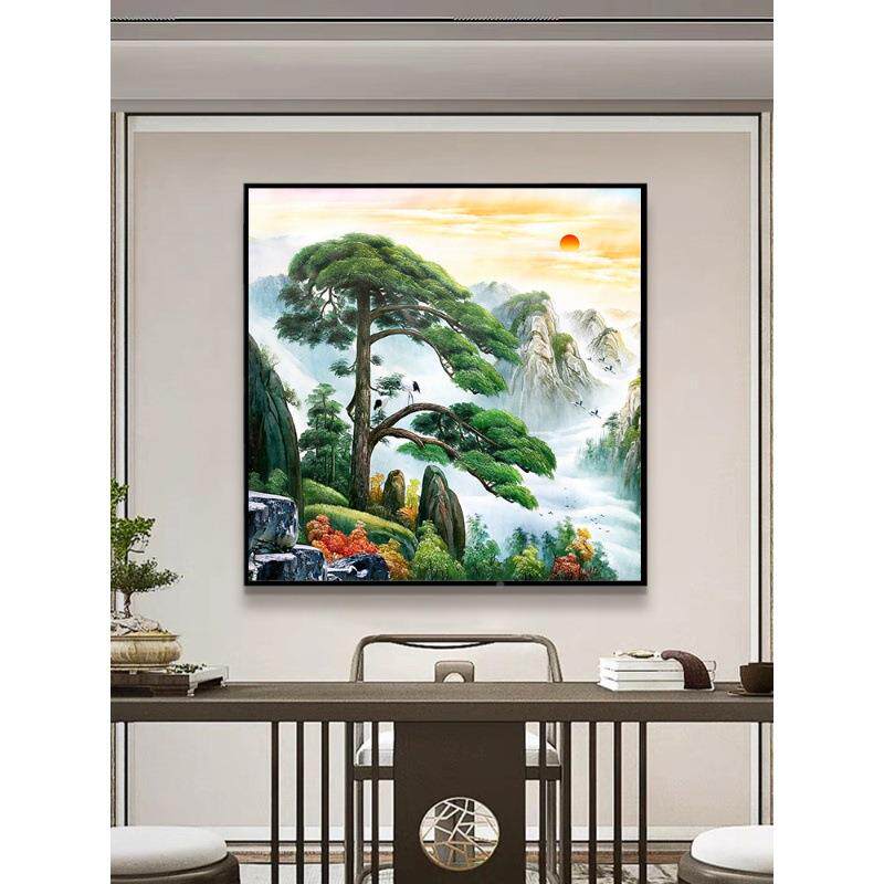 迎客CY513CY松挂青画水山玄关装饰画办公室山水绿风景厅画中式客