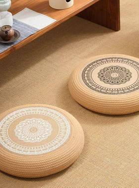 加蒲团坐垫客子黄台麻棉线编织cwi4Bl2j地上厅阳榻榻米圆形飘窗家